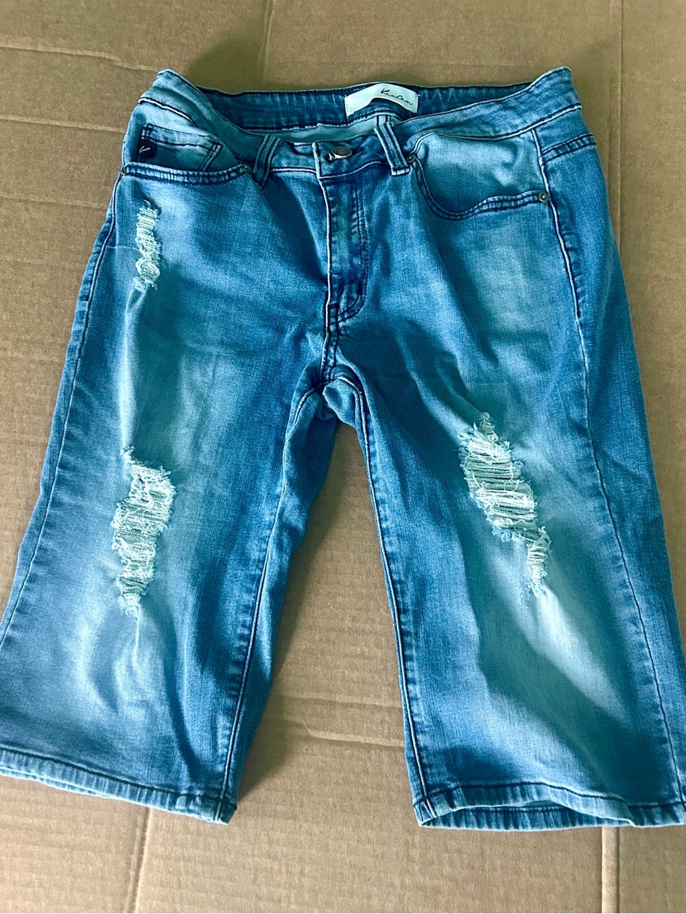 KanCan Women's Distressed JORT Denim Shorts - Blue Wash